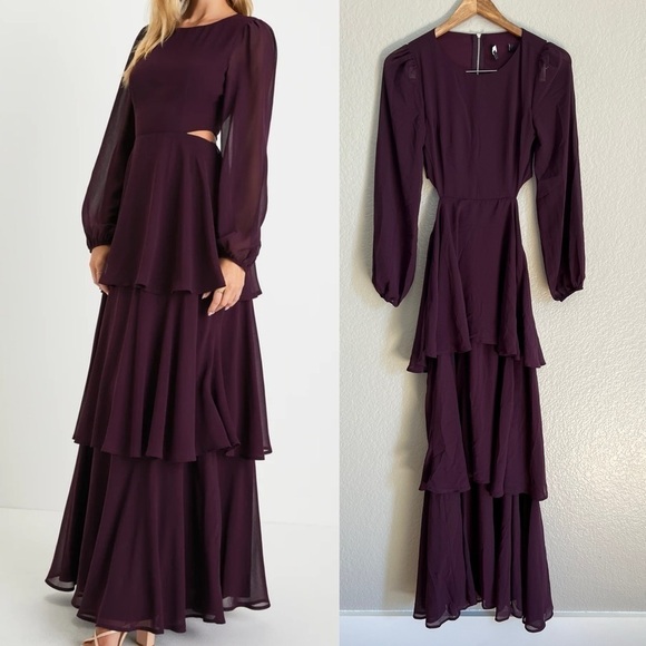 Lulus Dresses & Skirts - NWOT Garden Bliss Plum Purple Cutout Long Sleeve Tiered Maxi Dress